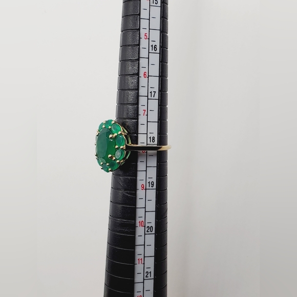 Genuine Green Onyx Halo Ring | Yellow Gold Plated 925 Sterling Silver - Picture 6 of 8